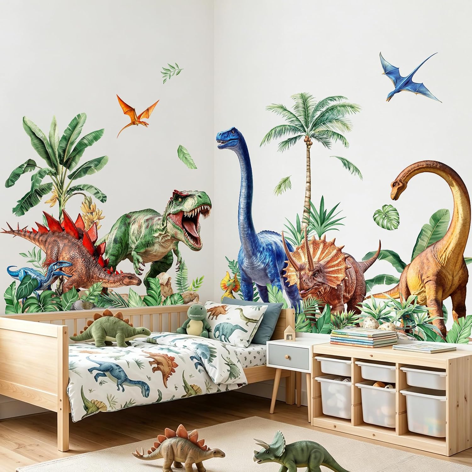 Tanlaby Large Dinosaur Wall Decals, Tropical Palm Tree Wall Stickers