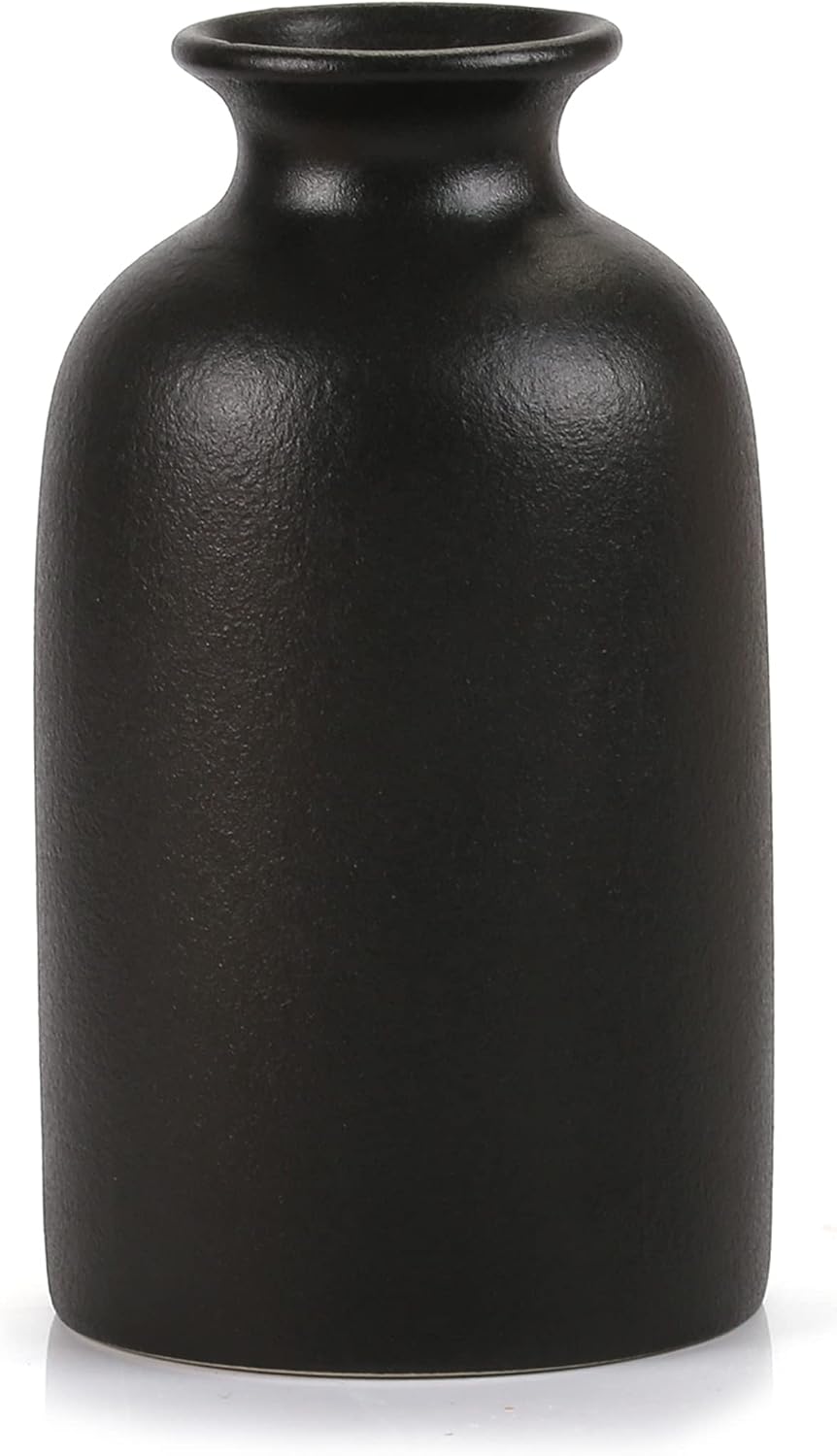 Ceramic Black Small Vase, Dry Flower Vases Minimalism Style for Modern Table Shelf Fit Fireplace Bedroom Kitchen Living Room Home Decor (Black, Small)