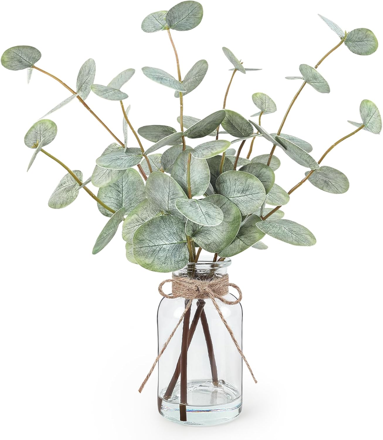 Bessol Artificial Eucalyptus Stems in Glass Vase with Faux Water, 13.5