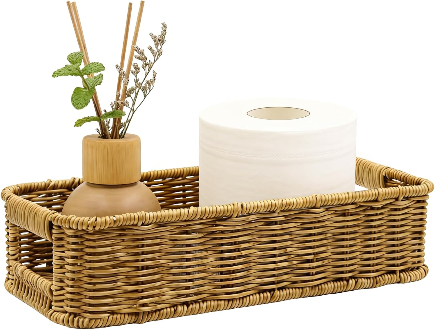 Toilet Paper Storage Basket, Wicker Baskets for Toilet Tank Top, Small Woven Basket Toilet Tank Basket Bedroom Kitchen Bathroom Shelf Organizer Decor