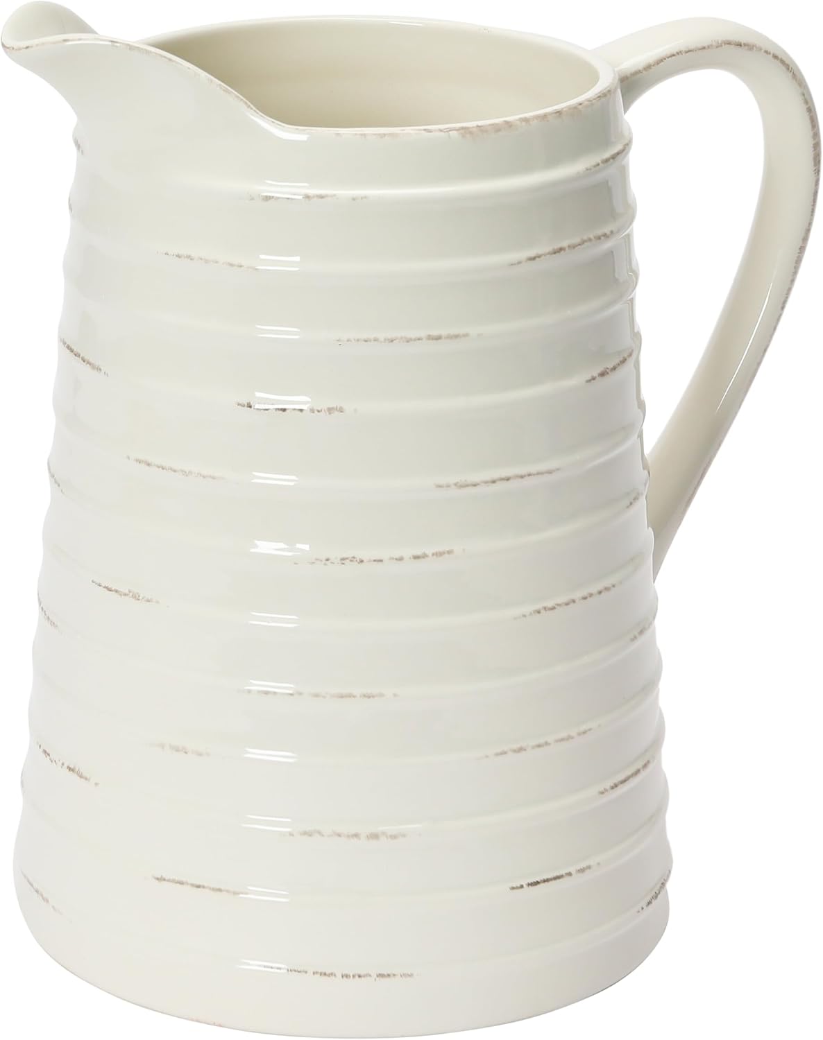 Creative Co-Op 87-Ounce Embossed Stripe Ceramic Pitcher, Distressed White