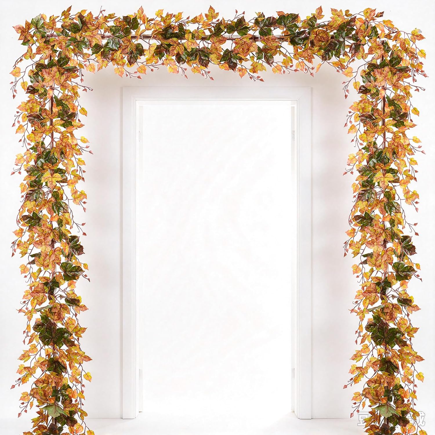 2 Pack Fall Maple Leaf Garland, 6.5 Ft Each, Artificial Fall Foliage