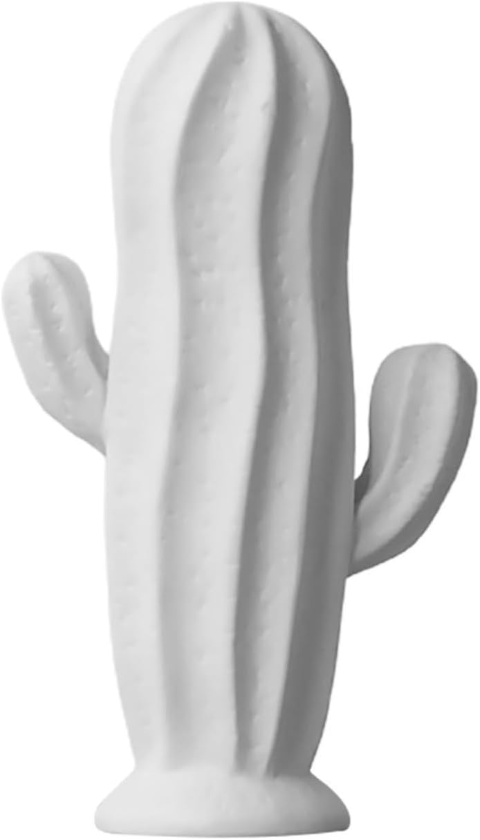 VOSAREA Minimalist Ceramic Cactus Figurine, White Porcelain Sculpture