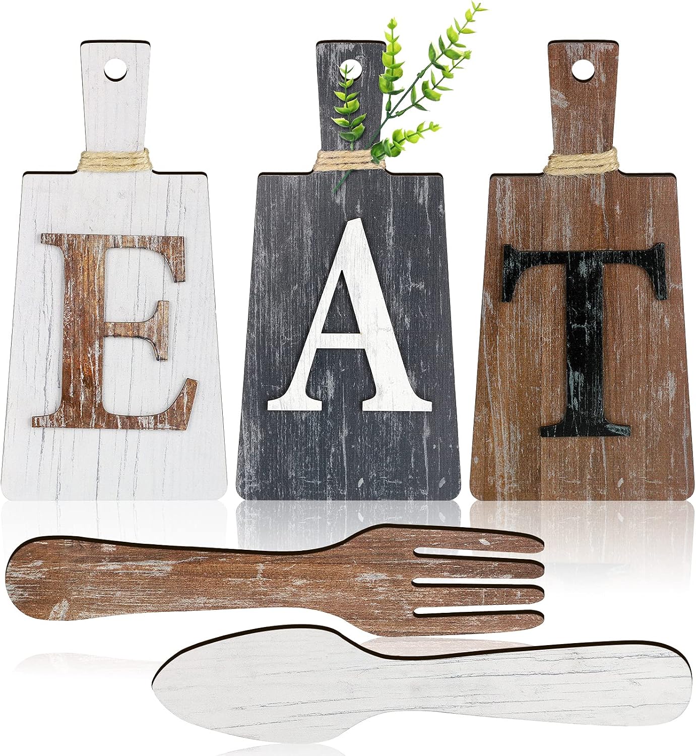 Jetec EAT Cutting Board Sign Set, Kitchen Wall Decor, White, Grey and Dark Brown