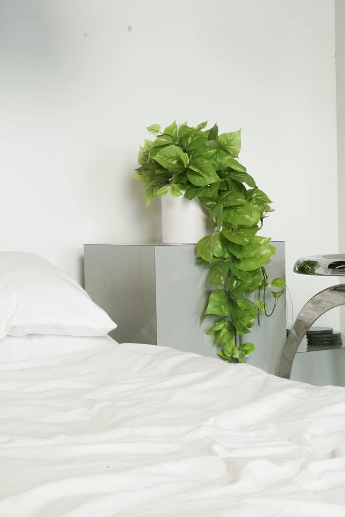Retrograde 32 Inch Faux Pothos Ivy Hanging Plant, Light Green