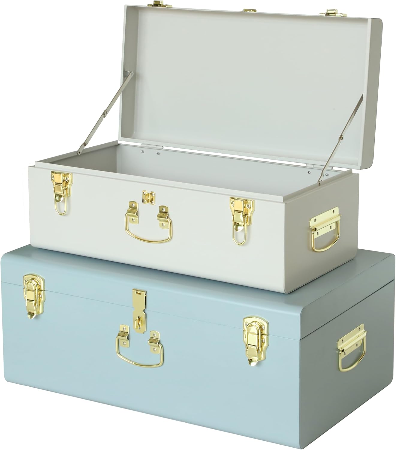 Vixdonos Decorative Large Metal Storage Trunk Chests, Set of 2