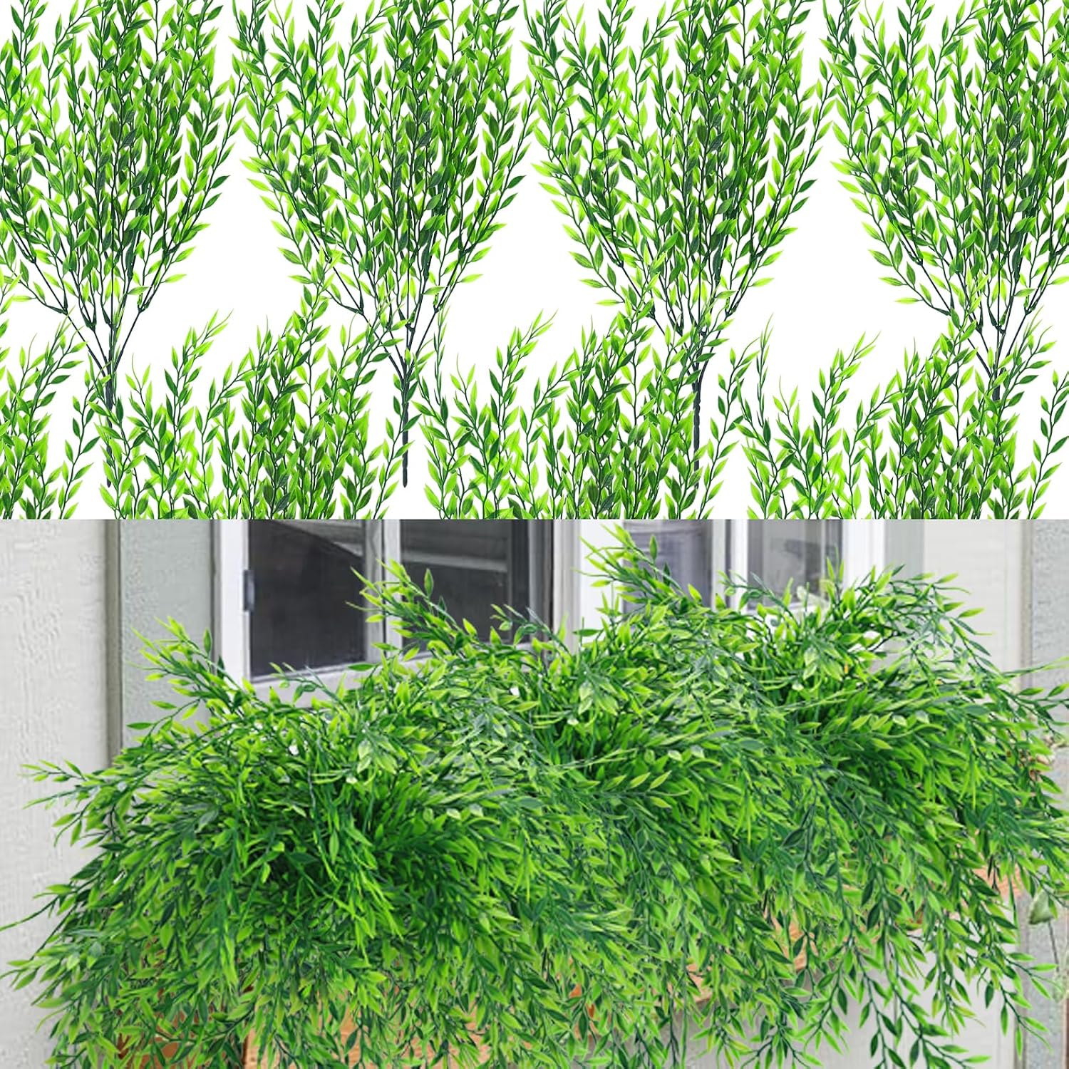 8 Pack Fake Hanging Plants, Weeping Willow Vines, UV Resistant Artificial Greenery Stems