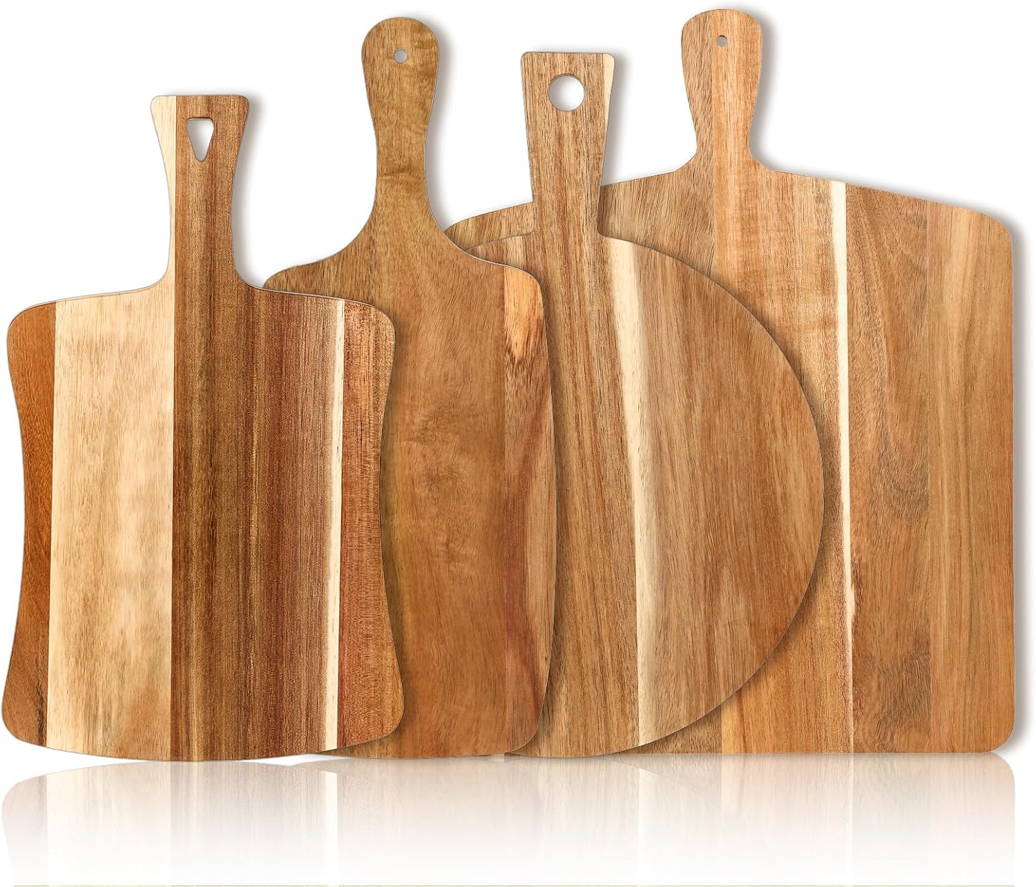 4 Pc Thick Acacia Wood Cutting Board Set with Handles, Assorted Sizes