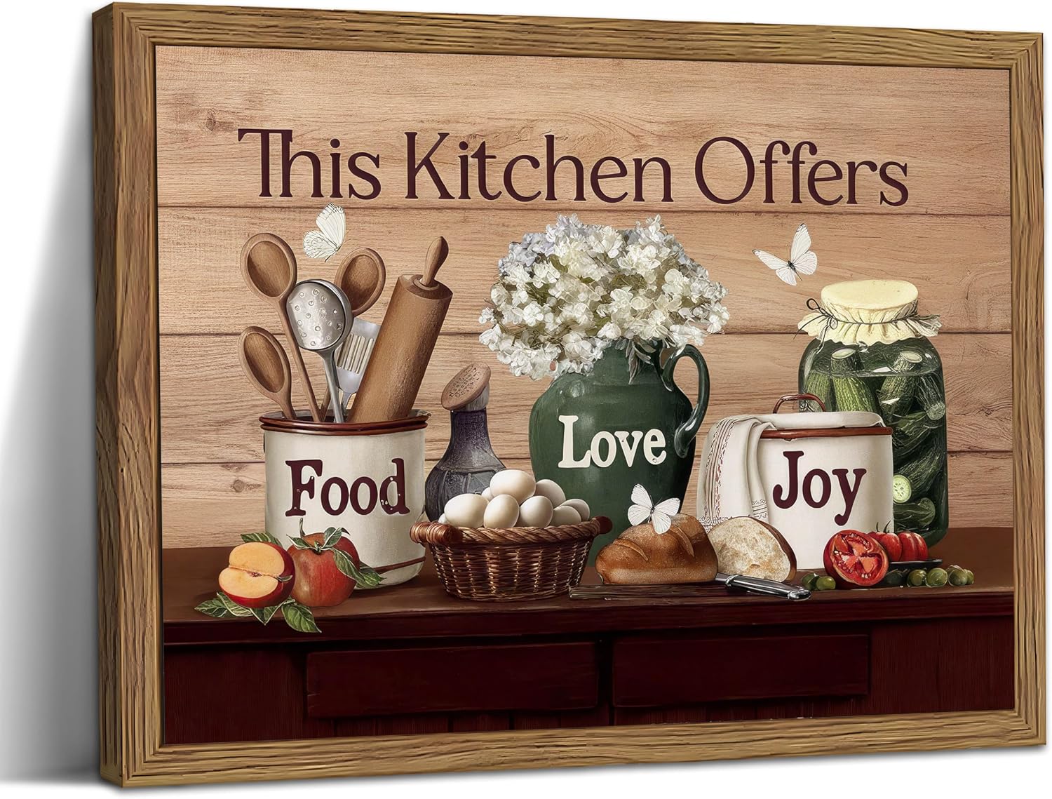 This Kitchen Offers Vintage Rustic Farmhouse Kitchen Wall Art, Framed Canvas