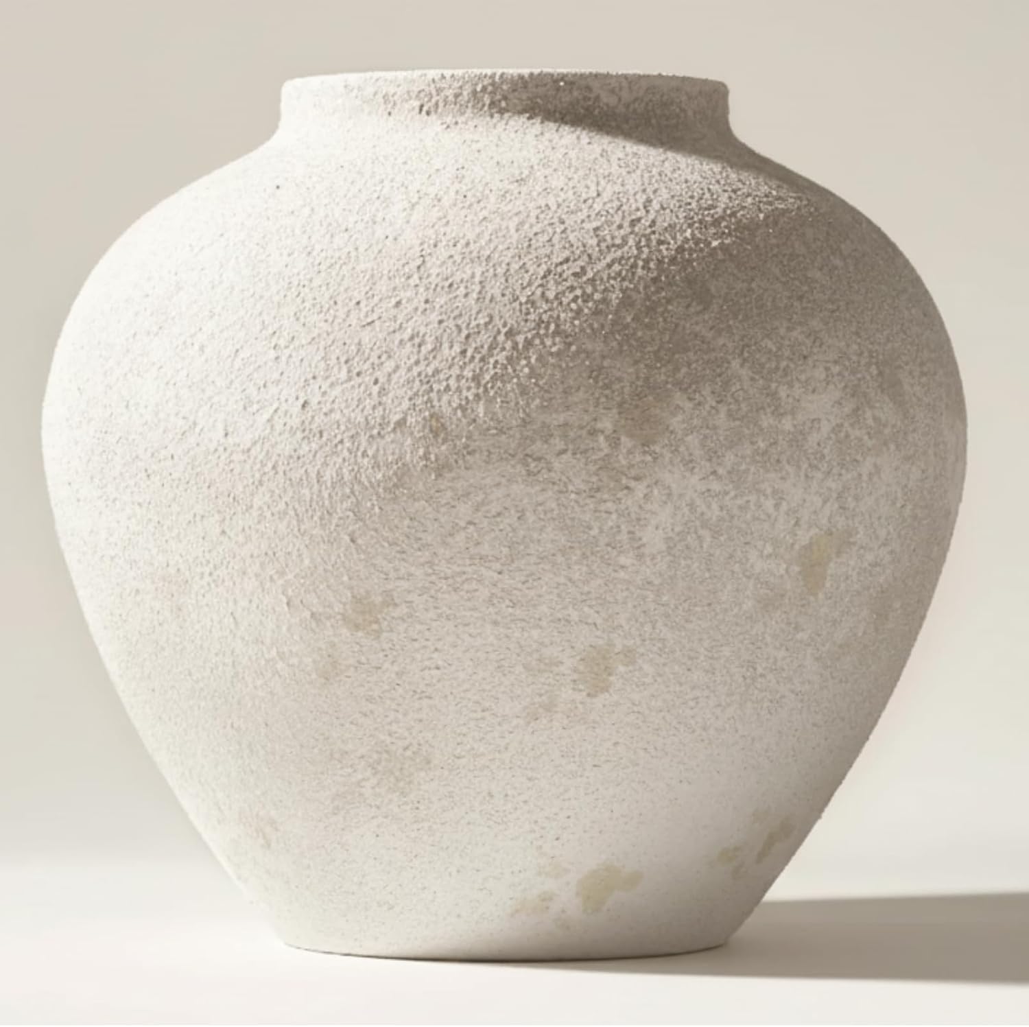 Arina White Rustic Large Round Vase, 11 Inch, Earthy Stone Look, Textured