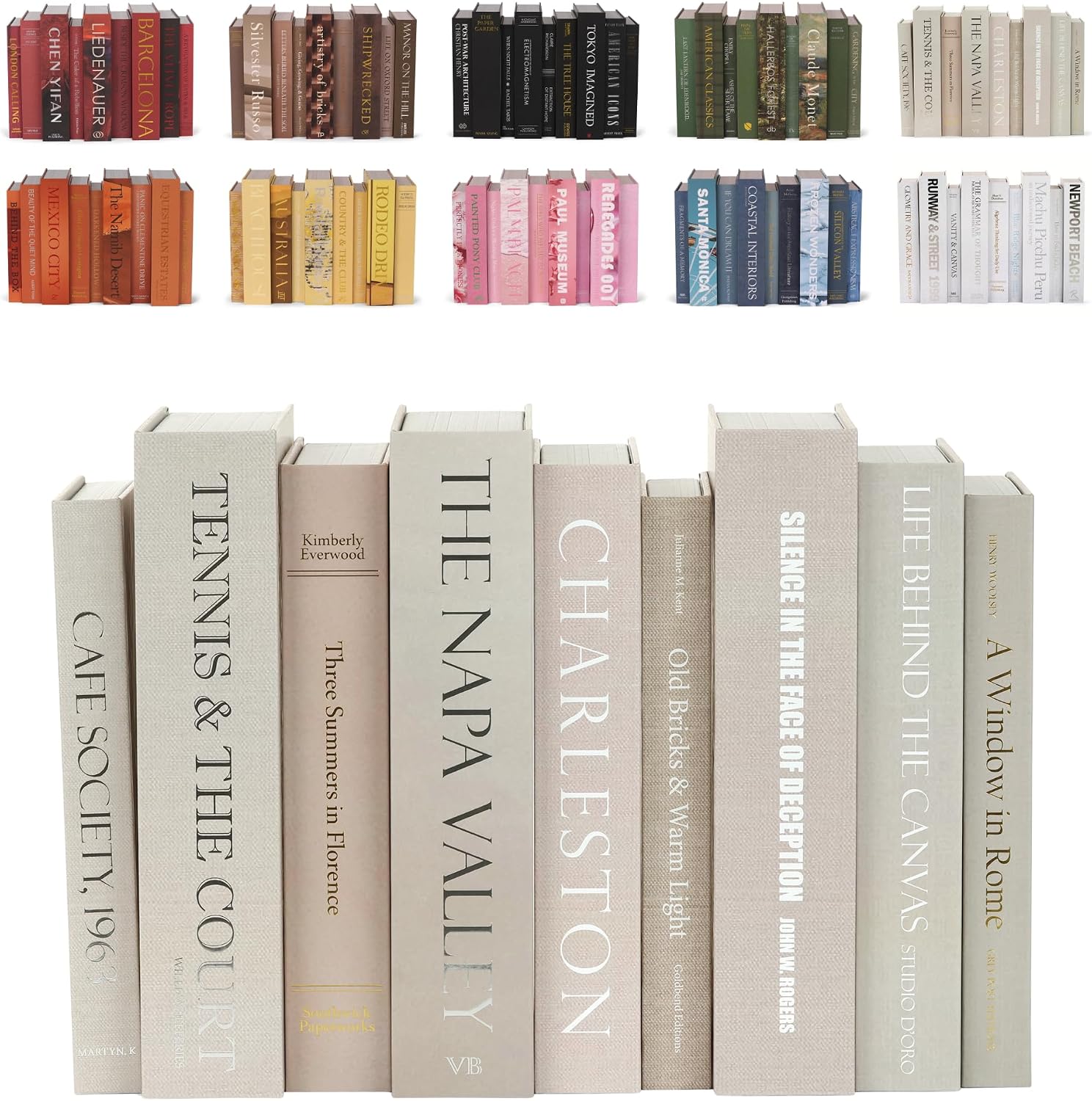 9 Faux Books, Neutral, Decorative Book Box with Hidden Storage, Bookshelf Accent