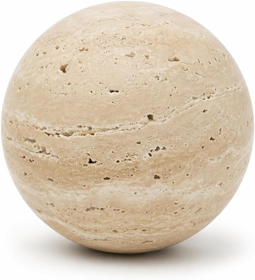 Natural Travertine Decorative Sphere, 3.15 Inch Stone Ball Decor