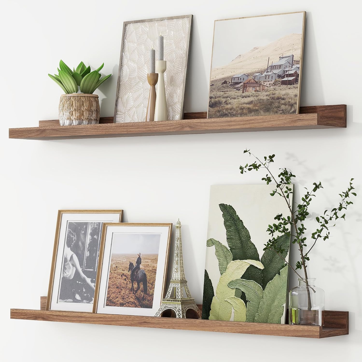 Walnut Picture Ledge Floating Shelves for Wall, 36 Inch, Set of 2