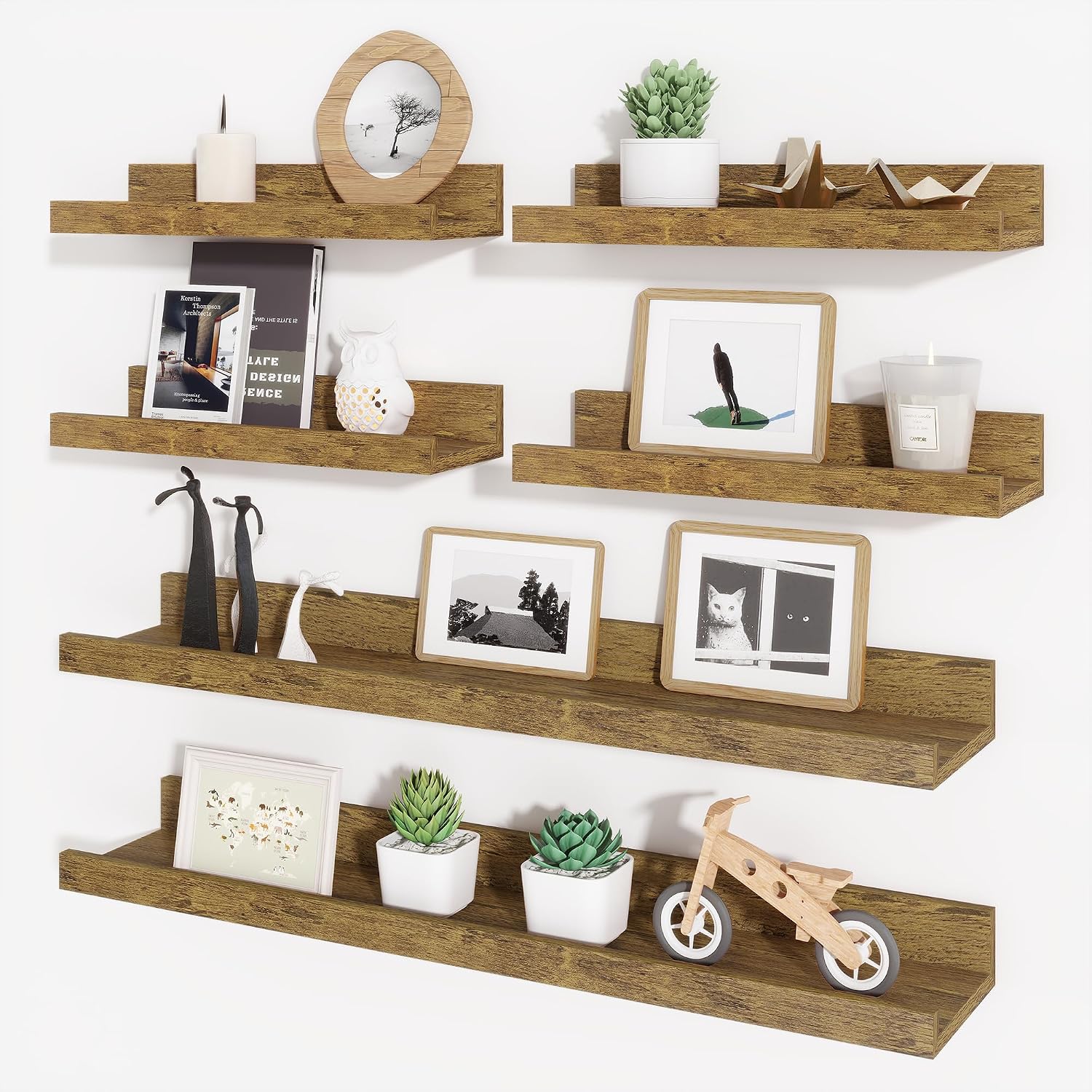 Picture Ledge Floating Shelves for Wall Decor, Brown, Set of 6, 24 Inch
