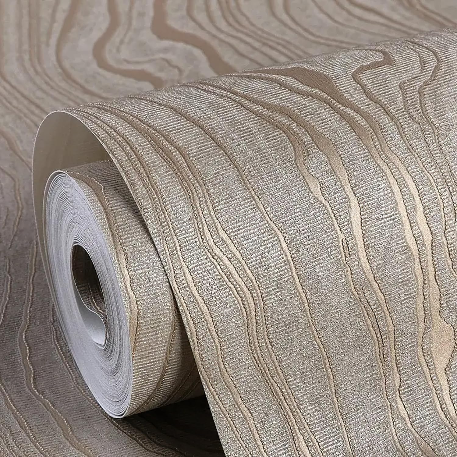 Gold Khaki Wood Grain Peel and Stick Wallpaper, 20.8 x 118 Inch, Removable