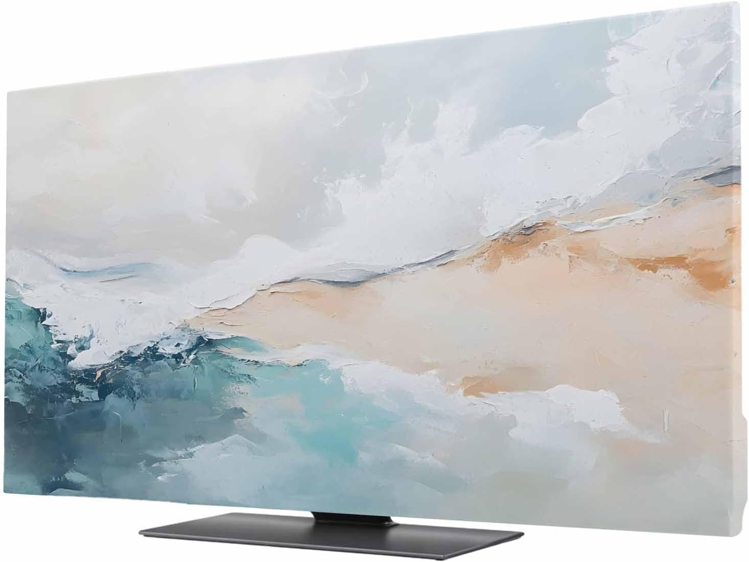 Elastic Stretch TV Cover, 75 Inch, Teal Beige Abstract Art Screen Dust Cover