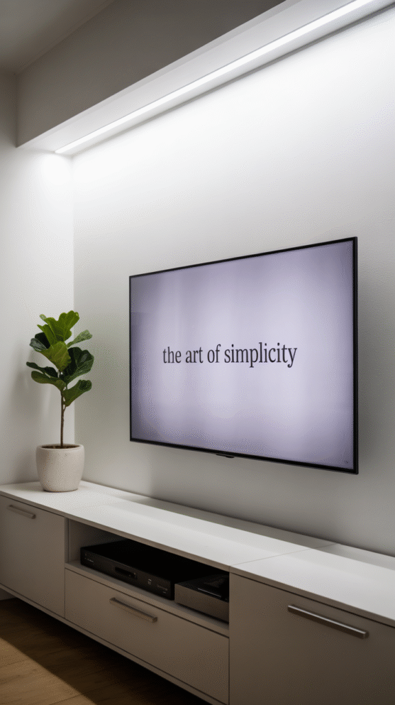 Minimalist clean TV mount with a simple surrounding wall