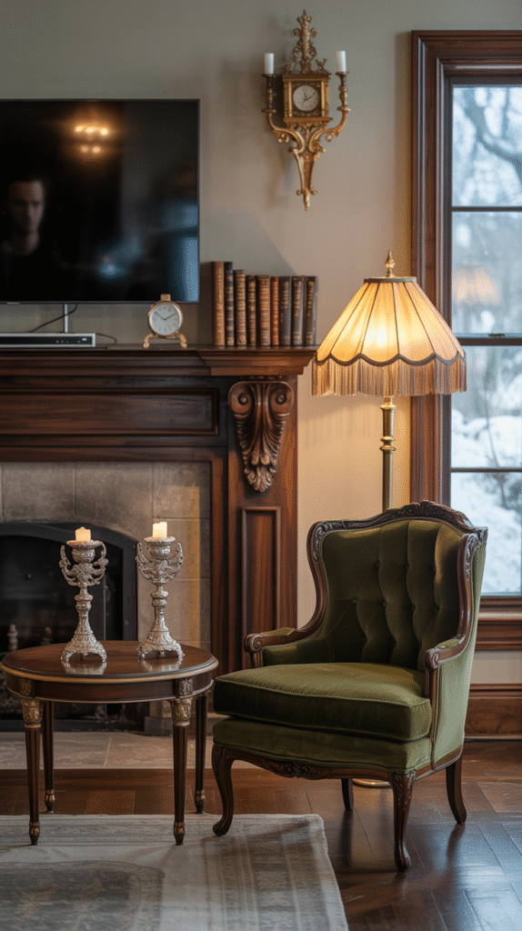 TV mounted above a fireplace as the room's focal point