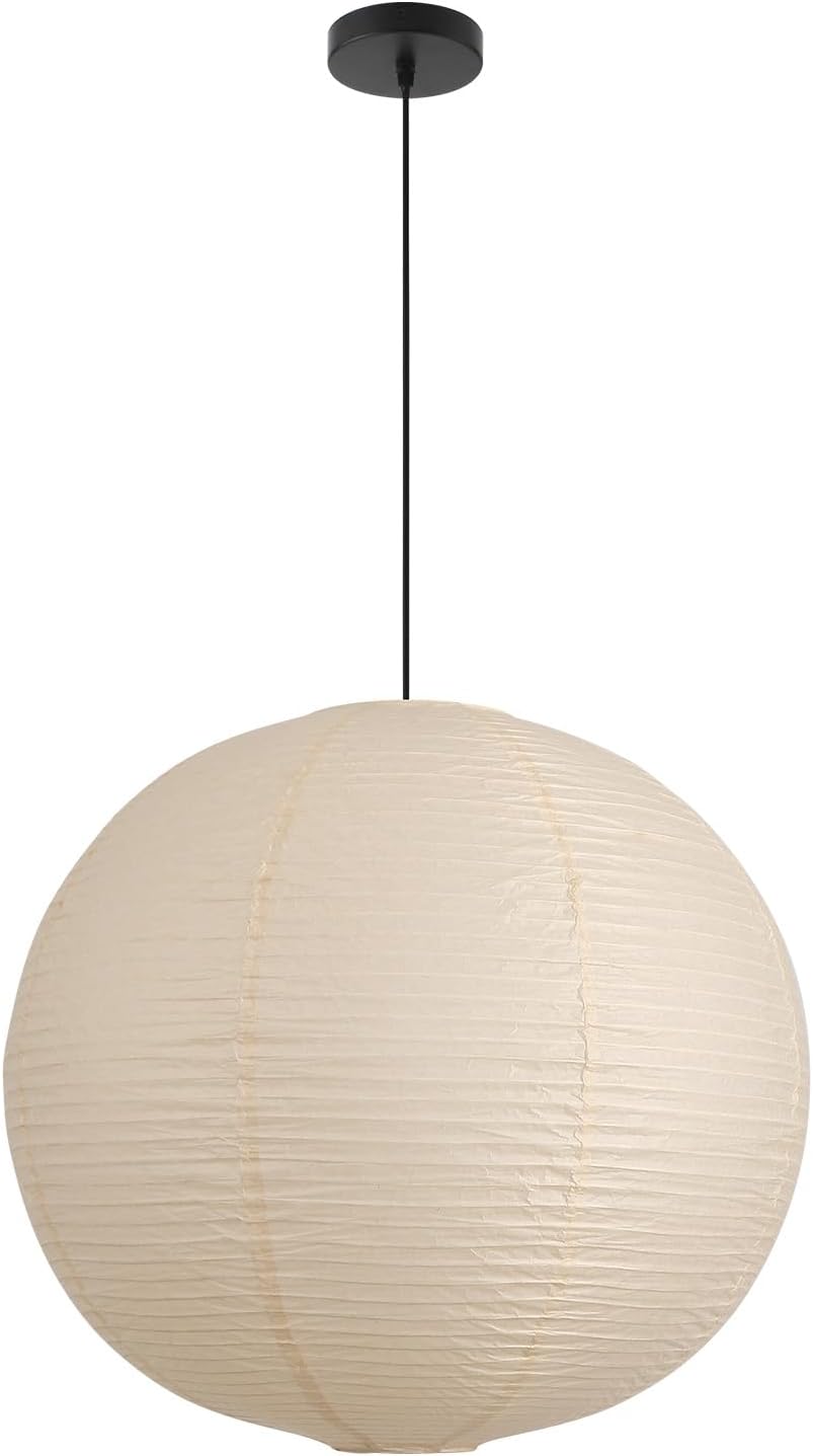 Large Paper Lantern Pendant Light with Cord and Canopy, 20 Inch, Off-White