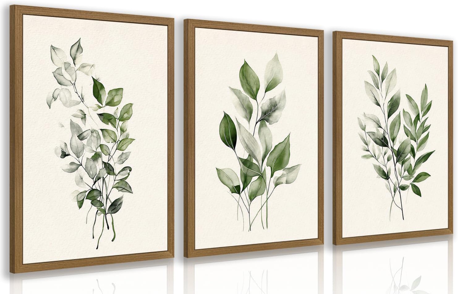 MueyHel Sage Green Botanical Wall Art Set of 3, Wood Framed 12x16 Inch