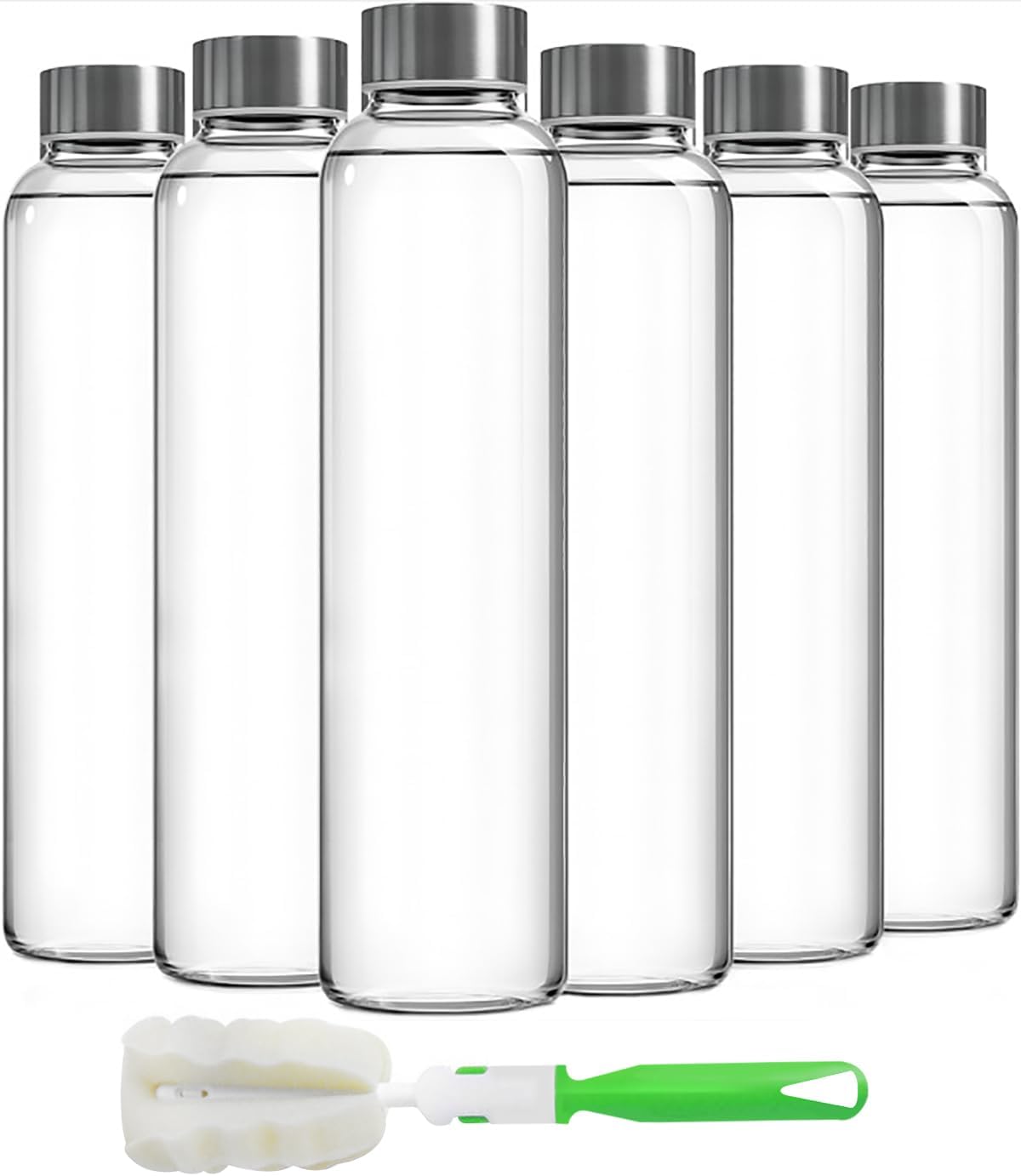 Epica Clear Glass Bottles with Lids, 18 oz, 6 Pack