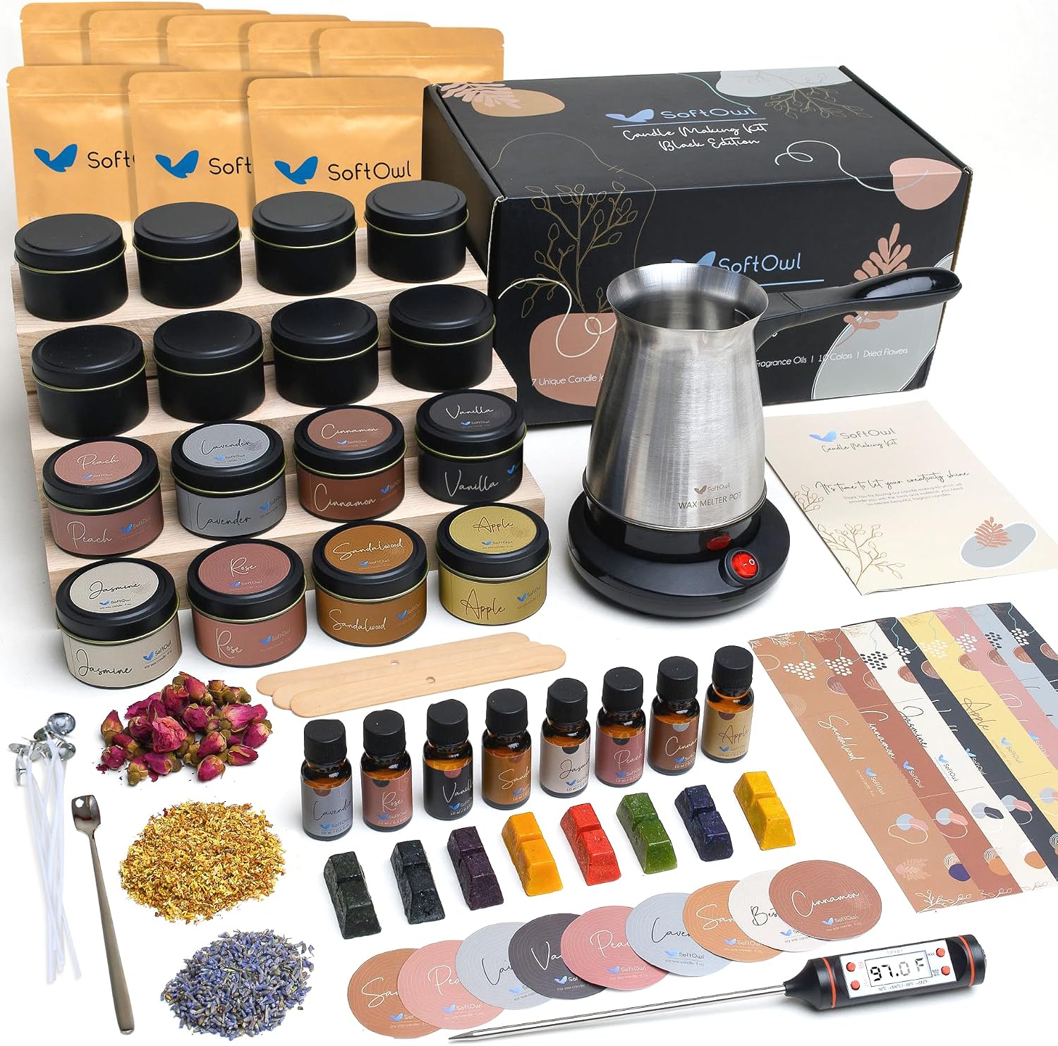 SoftOwl Soy Candle Making Kit, Black Edition, with Electric Melter