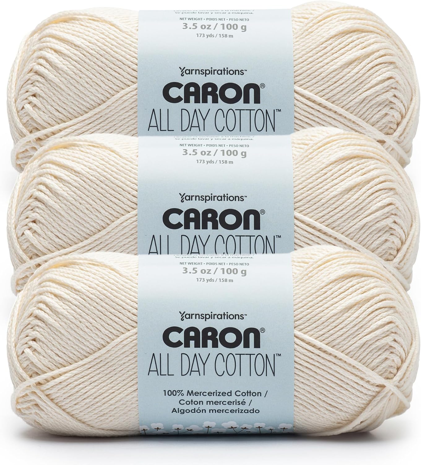 Caron All Day Cotton Yarn, Cream, 3 Pack