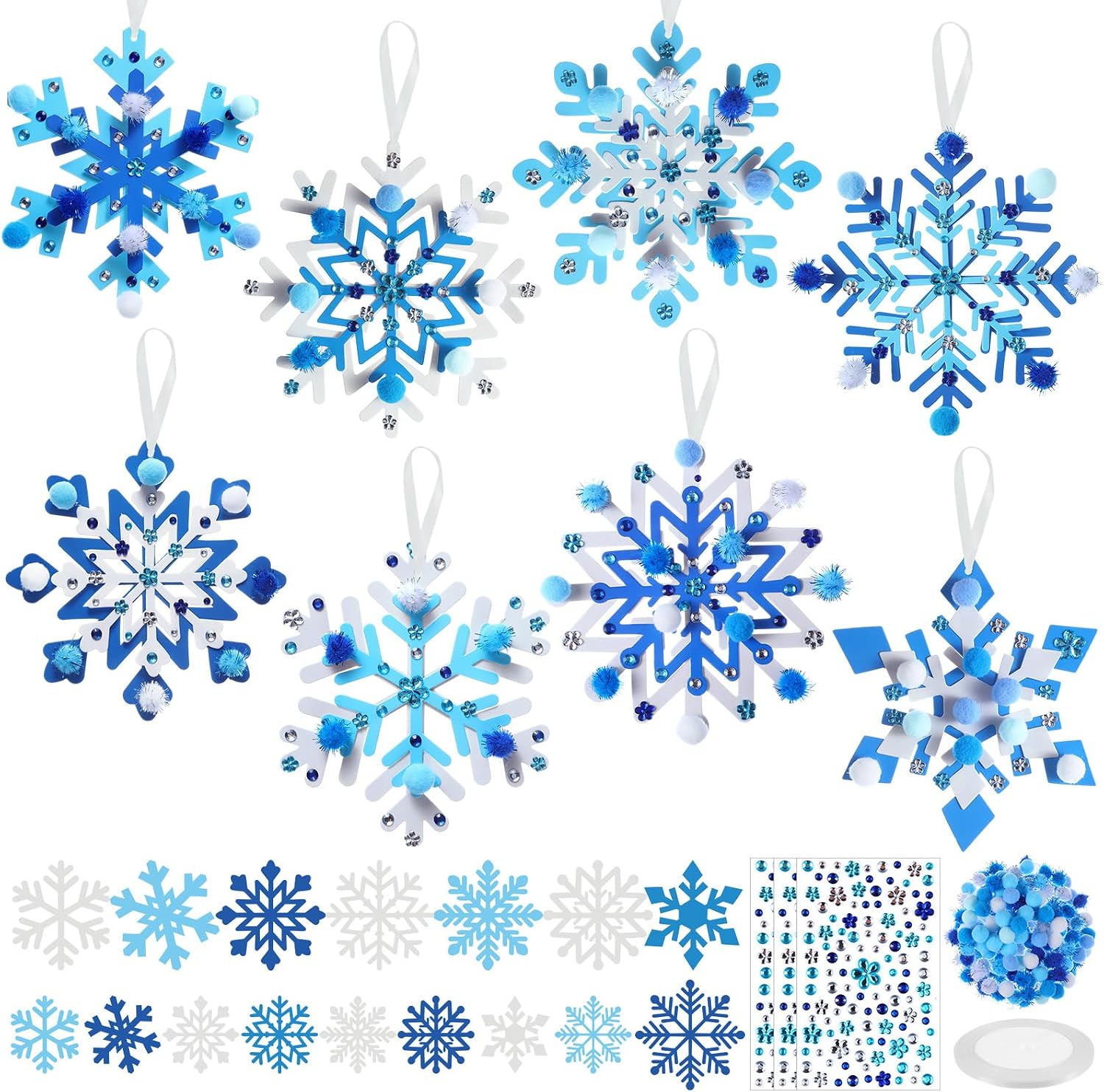 Funrous 48 Sets Winter Snowflake Craft Kit, Hanging Paper Ornaments