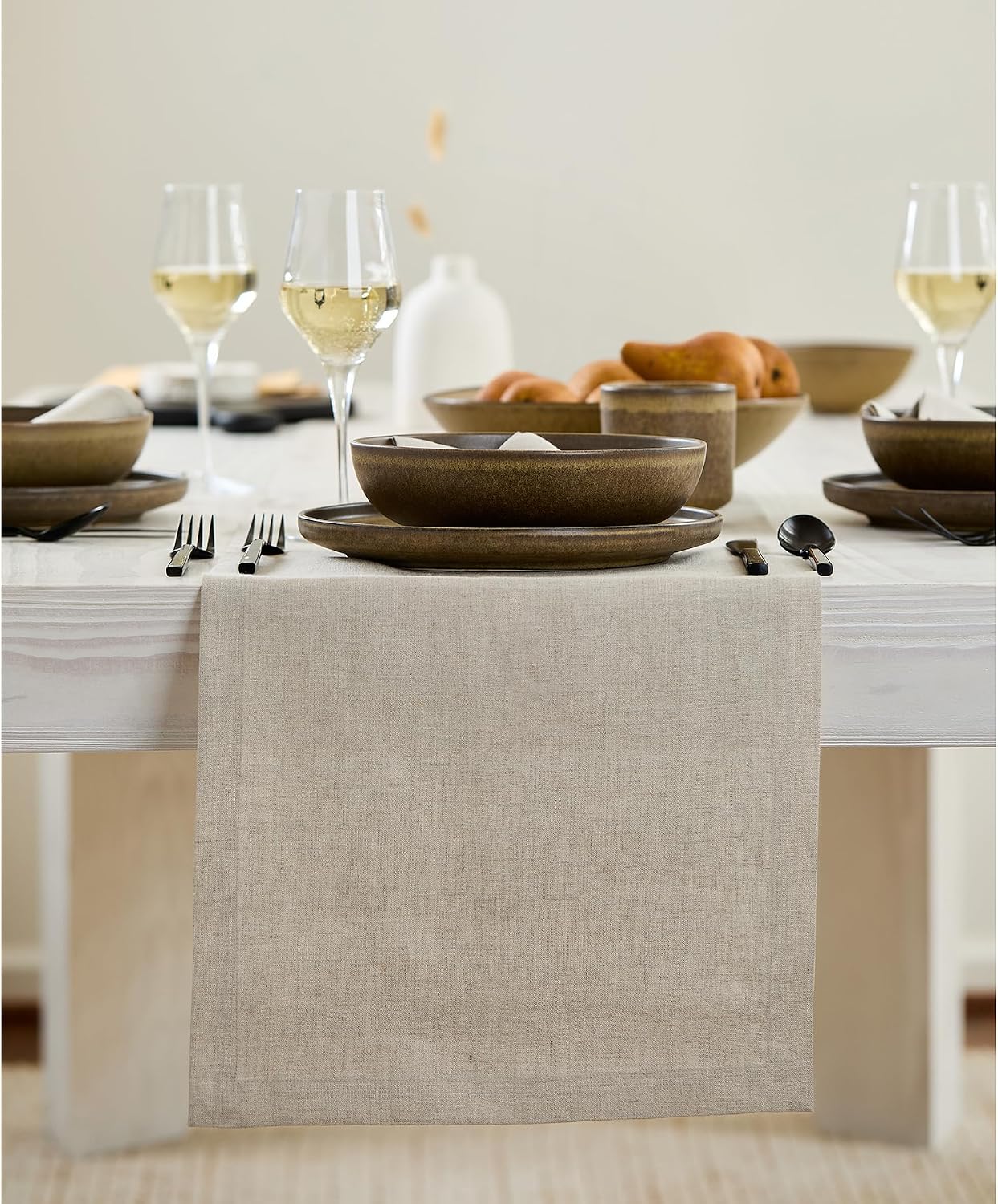 Solino Home 100% Pure Linen Table Runner, Natural, 14 x 90 Inch