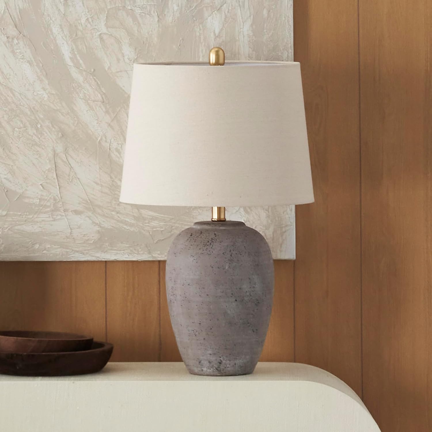 Nourison 23 Inch Rustic Farmhouse Ceramic Table Lamp, Greyish Brown