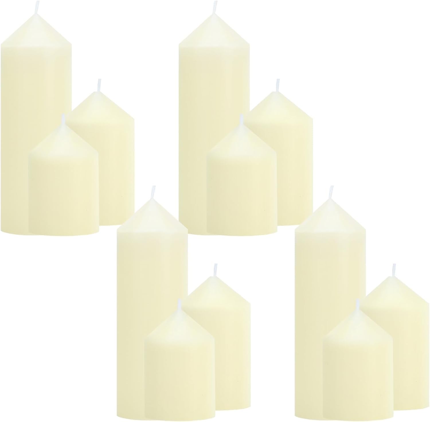 12 Pcs Ivory Pillar Candles Bulk Set, Assorted Sizes