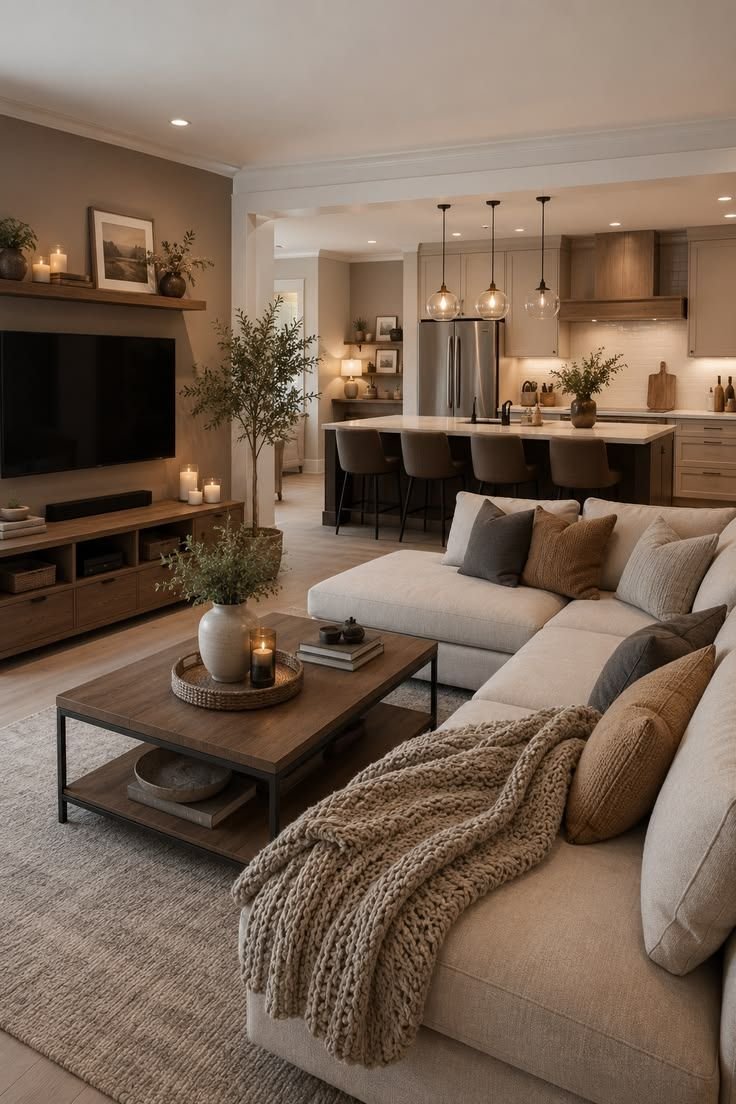 Cohesive cozy winter color palette carried through a home