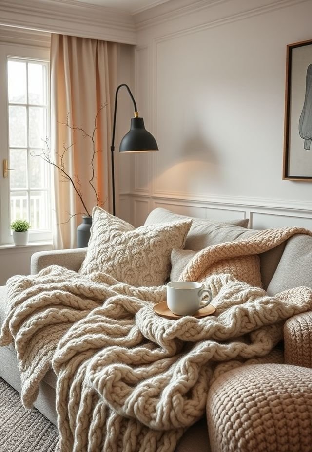 Natural winter elements like branches and pinecones styled indoors