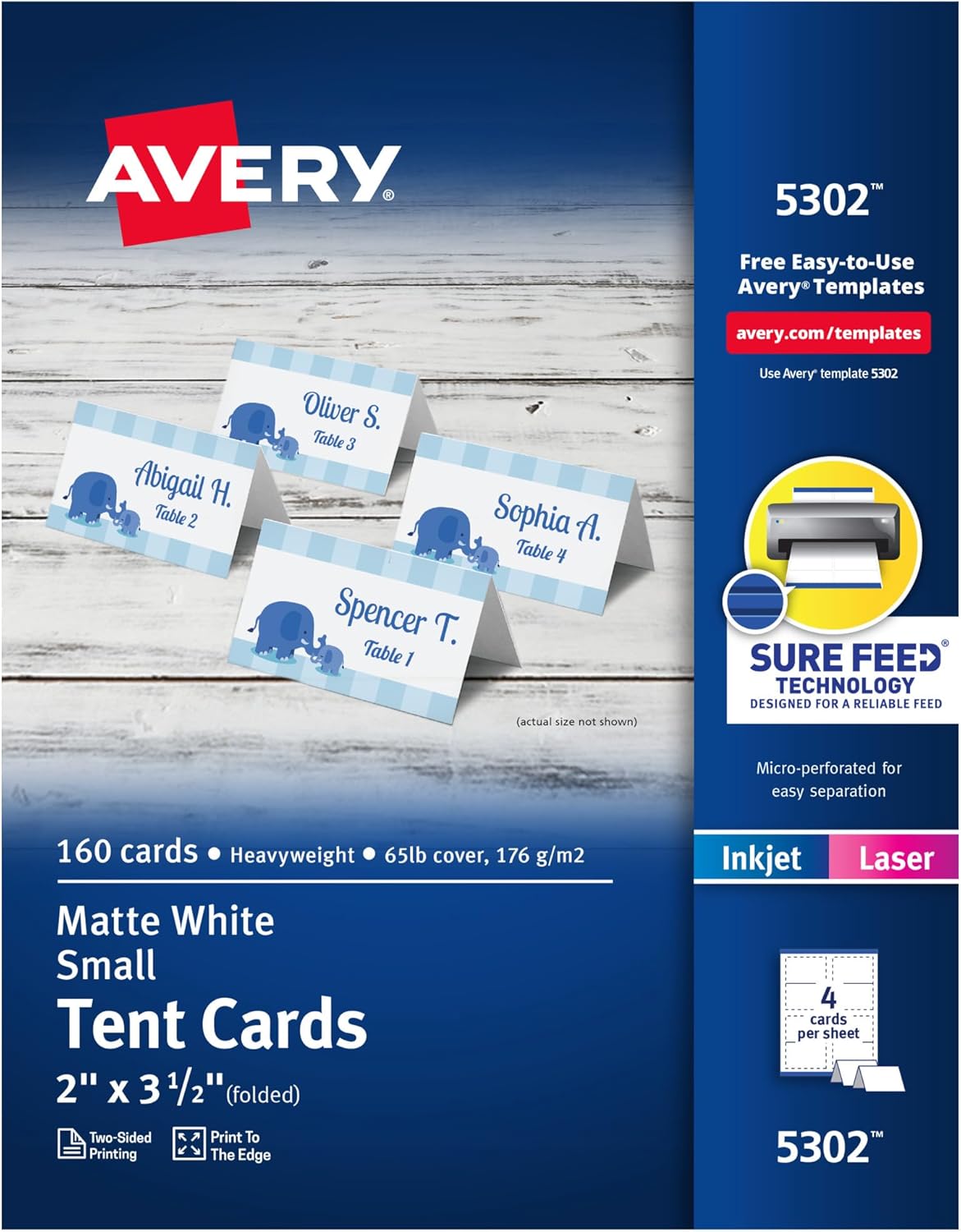 Avery Printable Tent Cards, 2 x 3.5 Inch, Matte White, 160 Place Cards