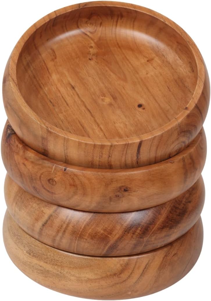 Set of 4 Acacia Wood Bowls, 8 x 2 Inch, 25 oz, Food Safe