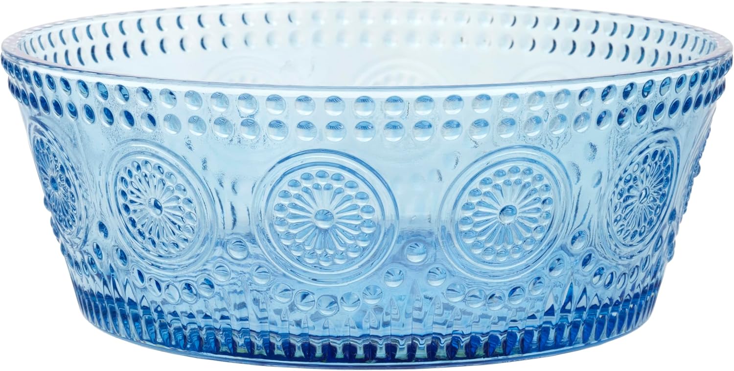Vintage-Inspired Glass Decorative Serving Bowl, 7 Inch, Sky Blue