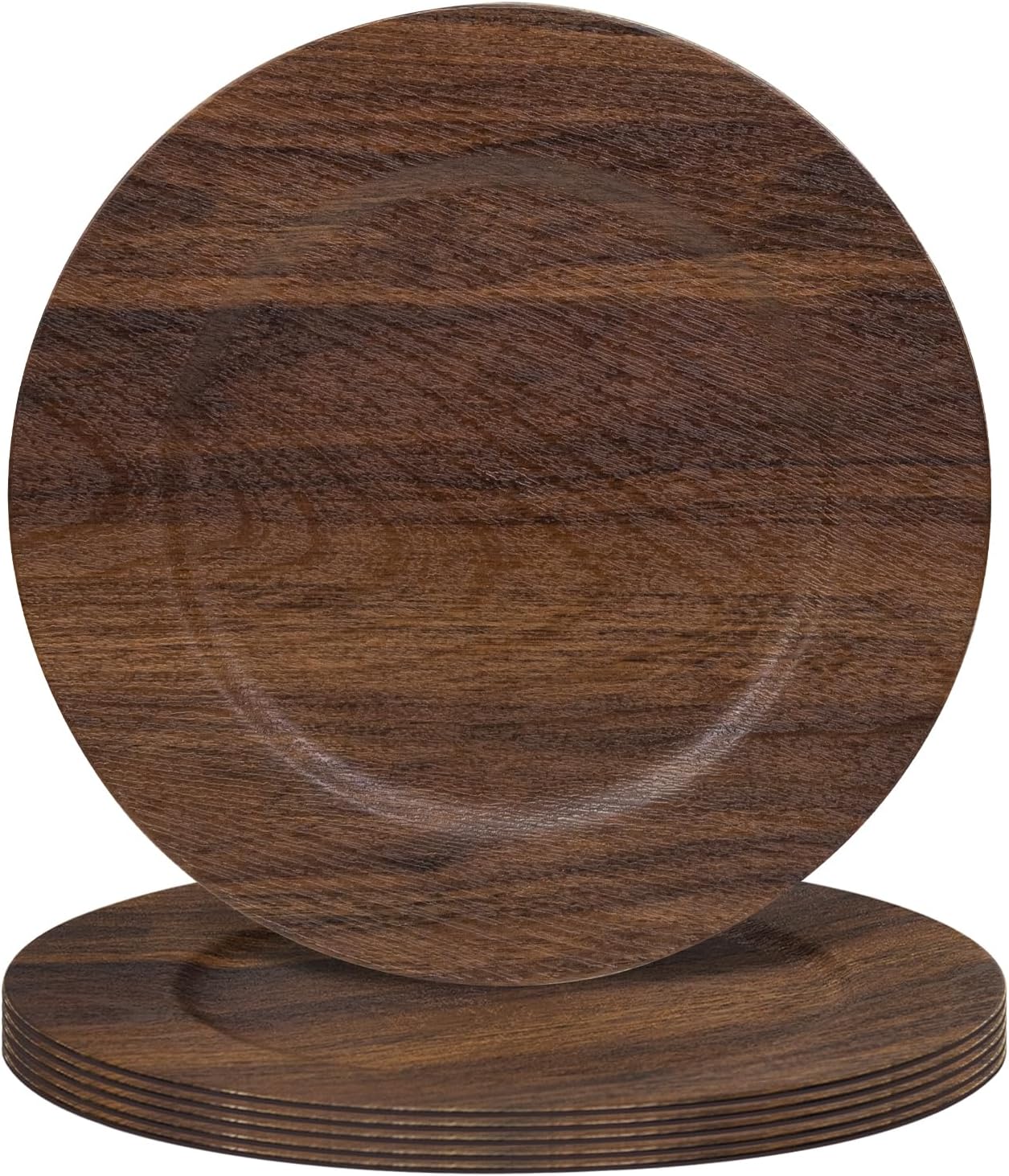 MAONAME Faux Wood Charger Plates, Brown, Set of 6