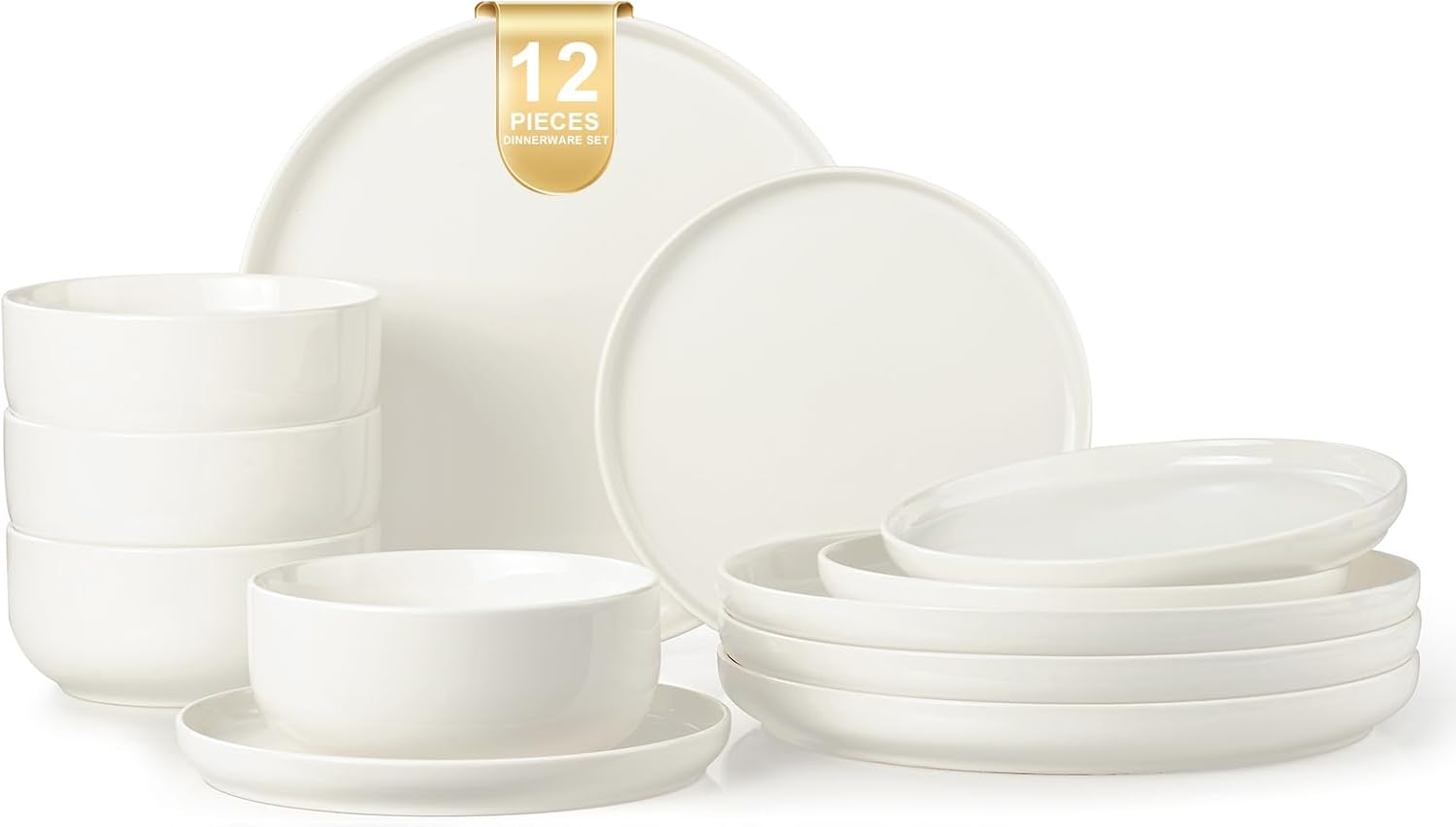 EWFEN 12 Piece Ceramic Dinnerware Set for 4, Stoneware Plates and Bowls