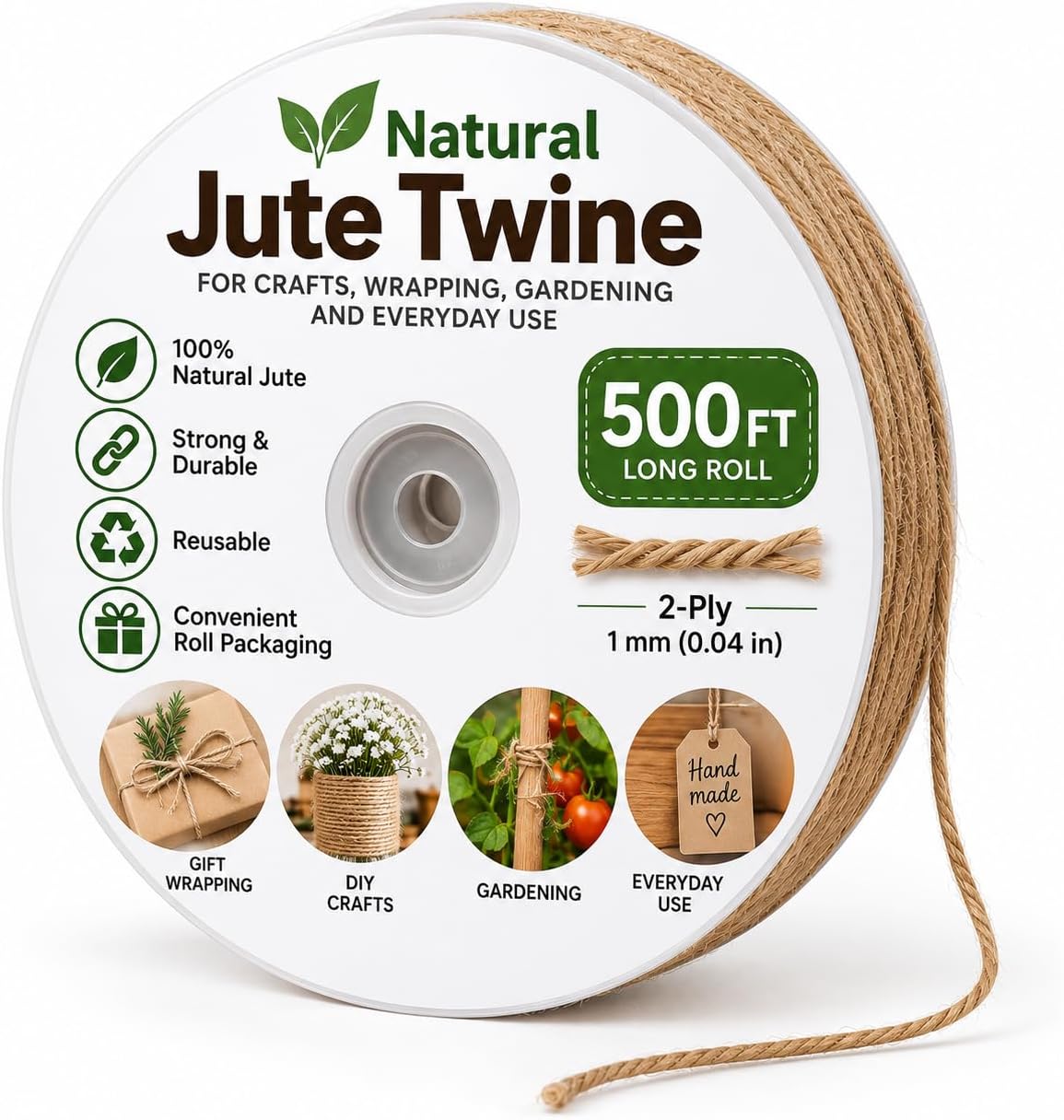 Natural Jute Twine String, 500 Ft, for Crafts and Napkin Ties