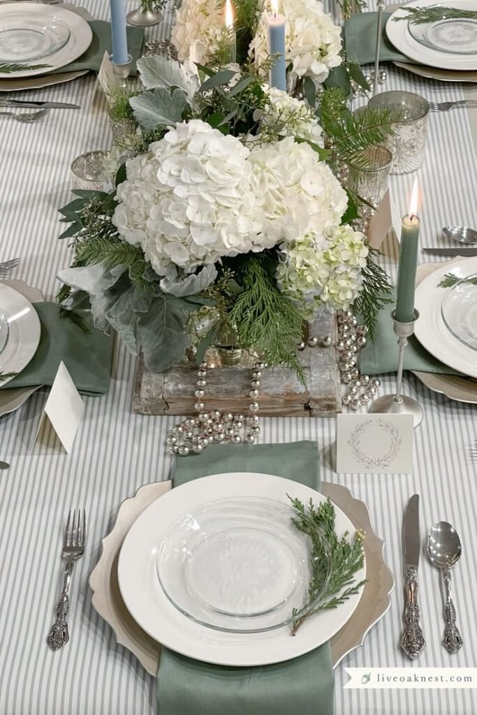 Everyday tableware styled with chargers and dark linens for winter