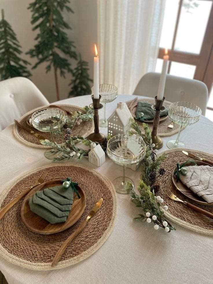 Cozy linen napkins tied with twine on a winter table setting