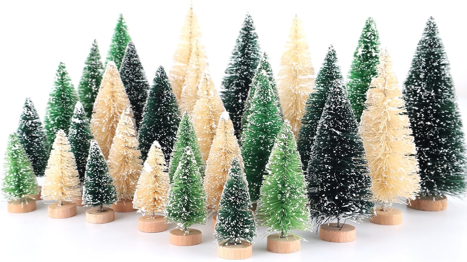 30 Pcs Mini Christmas Trees, Artificial Bottle Brush Snow Trees in 5 Sizes