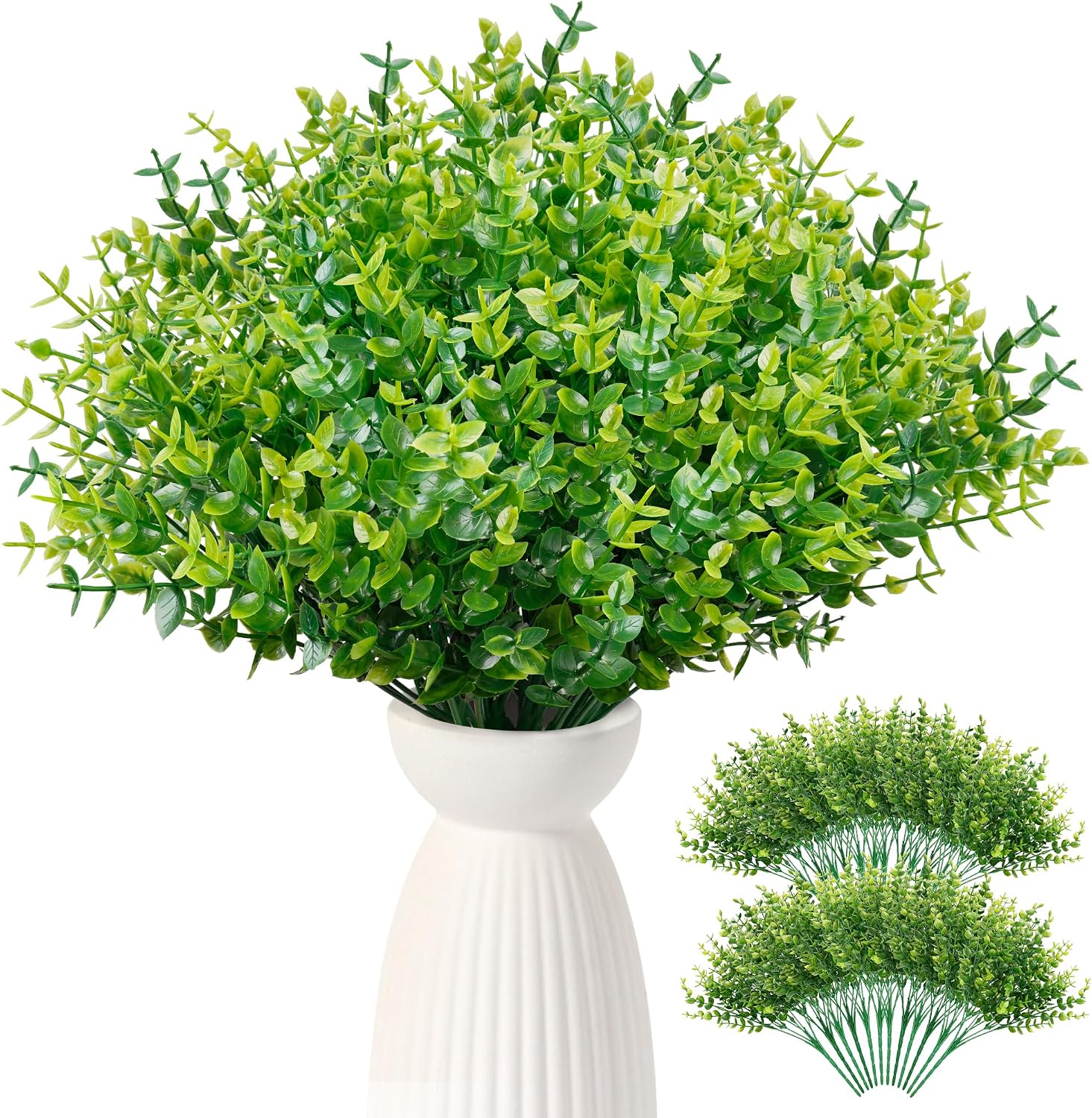 Vlorart 24 Pcs Boxwood Greenery Stems, 13 Inch Faux Boxwoods, UV Resistant